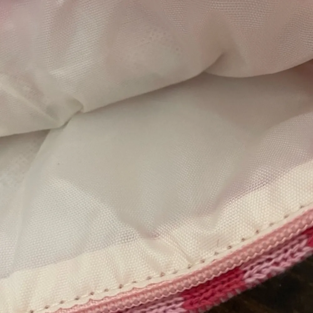 Set of two zippered cosmetic makeup bags matching pink checkered